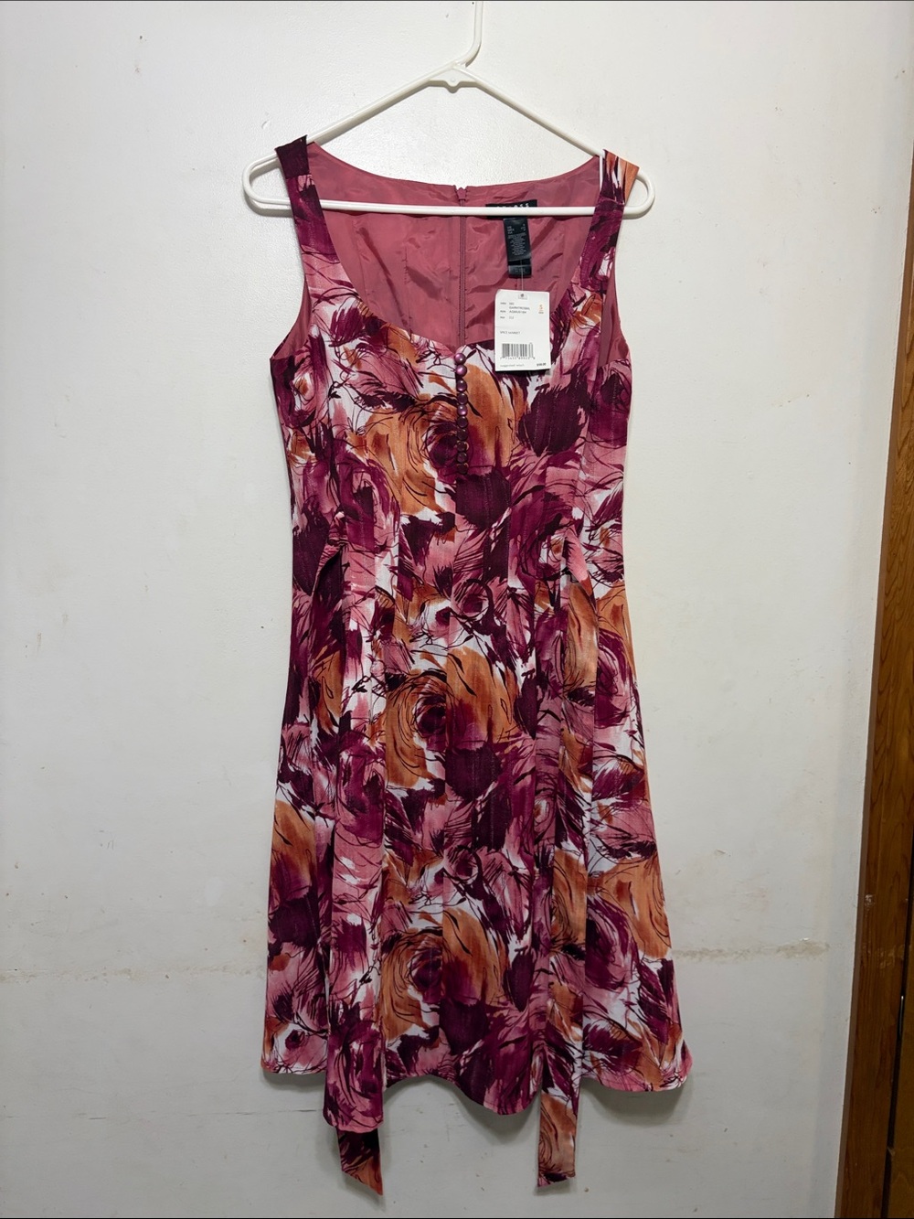 Axcess Plum and Peach Floral Sleeveless A-Line Dress
